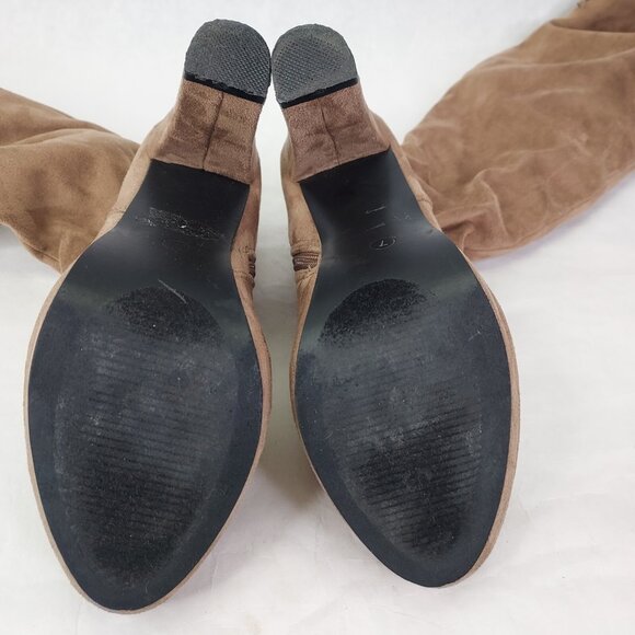 Bella Marie Boots Women's Sz 7 Suede Over The Knee 3.5" Block Heel Taupe Lace-up - Picture 14 of 16